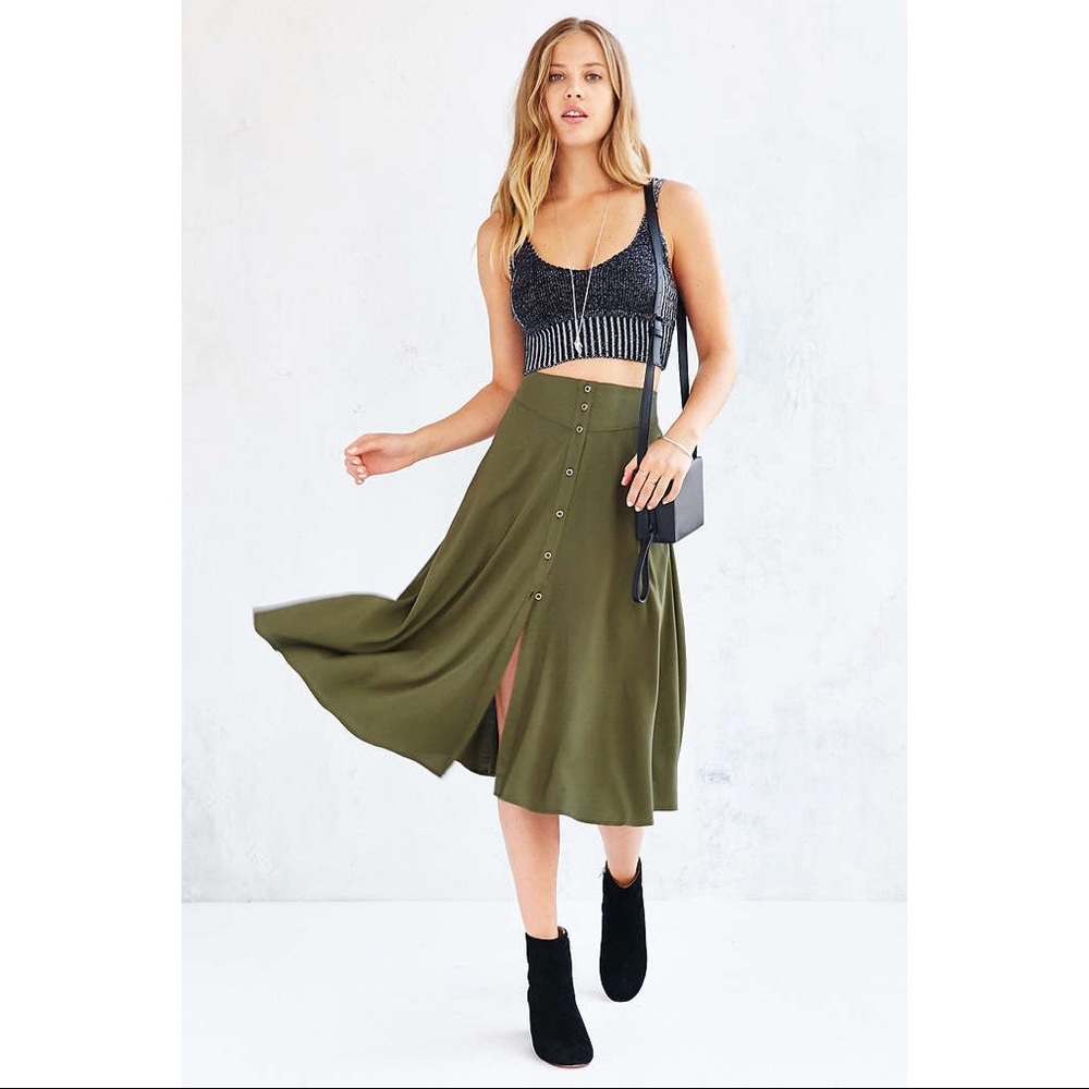 Uo Ecote Midi Skirt With Button Front - image 2